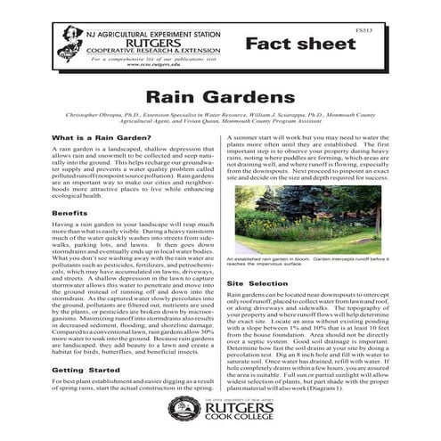 Rutgers Cook College: Rain Gardens Fact Sheet