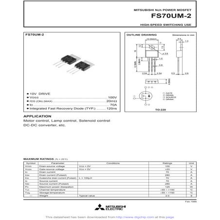 Original Mosfet N-Channel FS70UM-2 FS70UM-FS70KM 70A 100V New