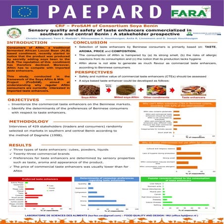 Sensory quality and safety of taste enhancers commercialized in southern and central Benin : A stakeholder prospective