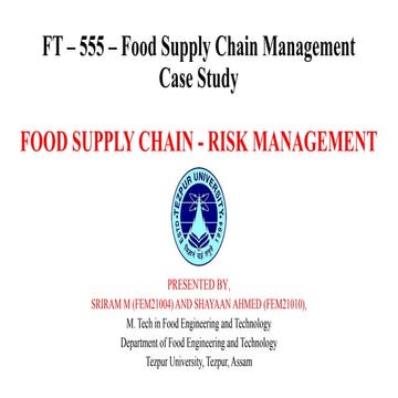 FOOD SUPPLY CHAIN - RISK MANAGEMENT