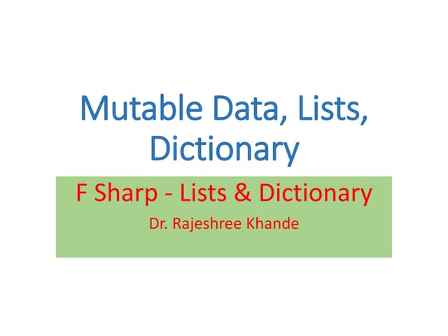 F sharp   lists &  dictionary