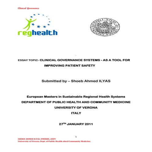 CLINICAL GOVERNANCE SYSTEMS - AS A TOOL FOR  IMPROVING PATIENT SAFETY 
