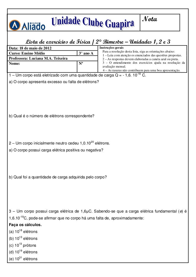 Exercicios De Fisica 2 Ano Ensino Medio Calorimetria