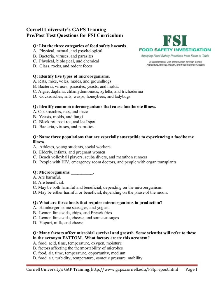 food safety curriculum test food safety questions