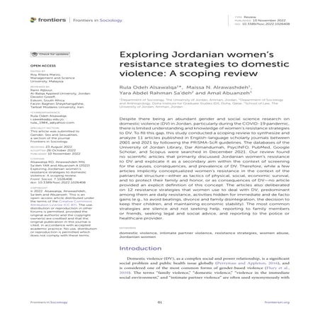 Exploring Jordanian women's resistance strategies to domestic violence: A scoping review