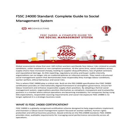 FSSC 24000 Standard Complete Guide to Social Management System | PDF