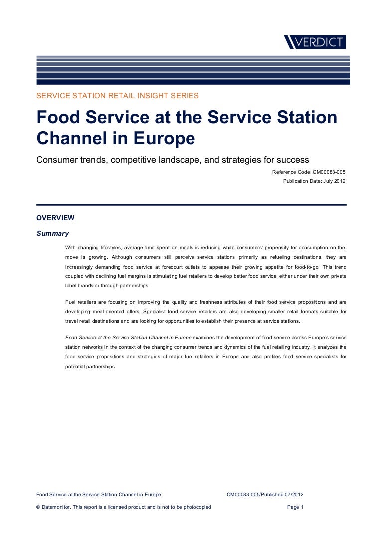 Food Service at the Service Station Channel in Europe SAMPLE PAGES
