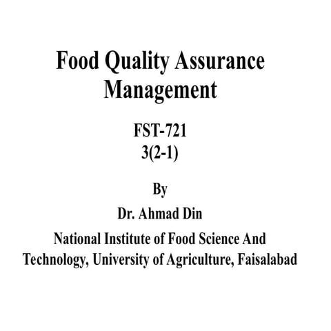 Intoduction of Food Quality Assurance Management