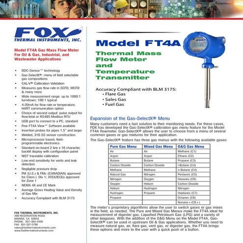New Thermal Mass Flow Meter From Fox Instruments