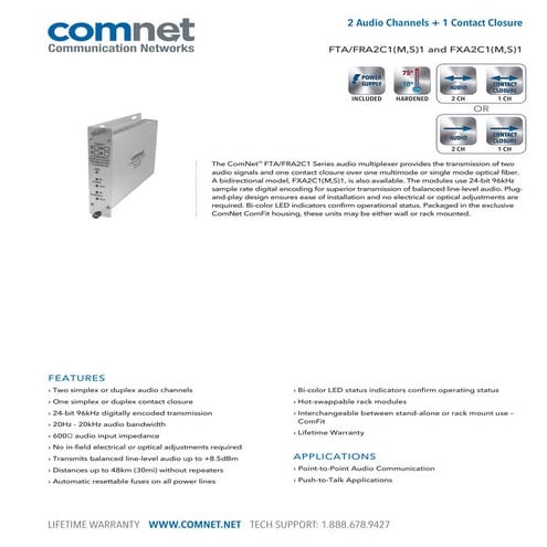 ComNet FTA2C1M1 Data Sheet
