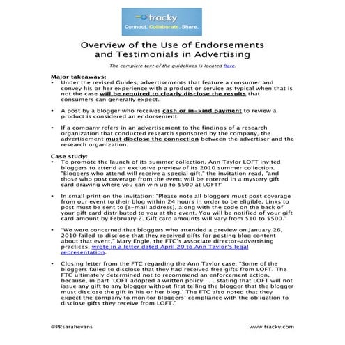 Overview of the Use of Endorsements  and Testimonials in Advertising 