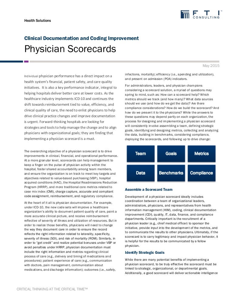 FTI Health Solutions White Paper Physician Scorecards