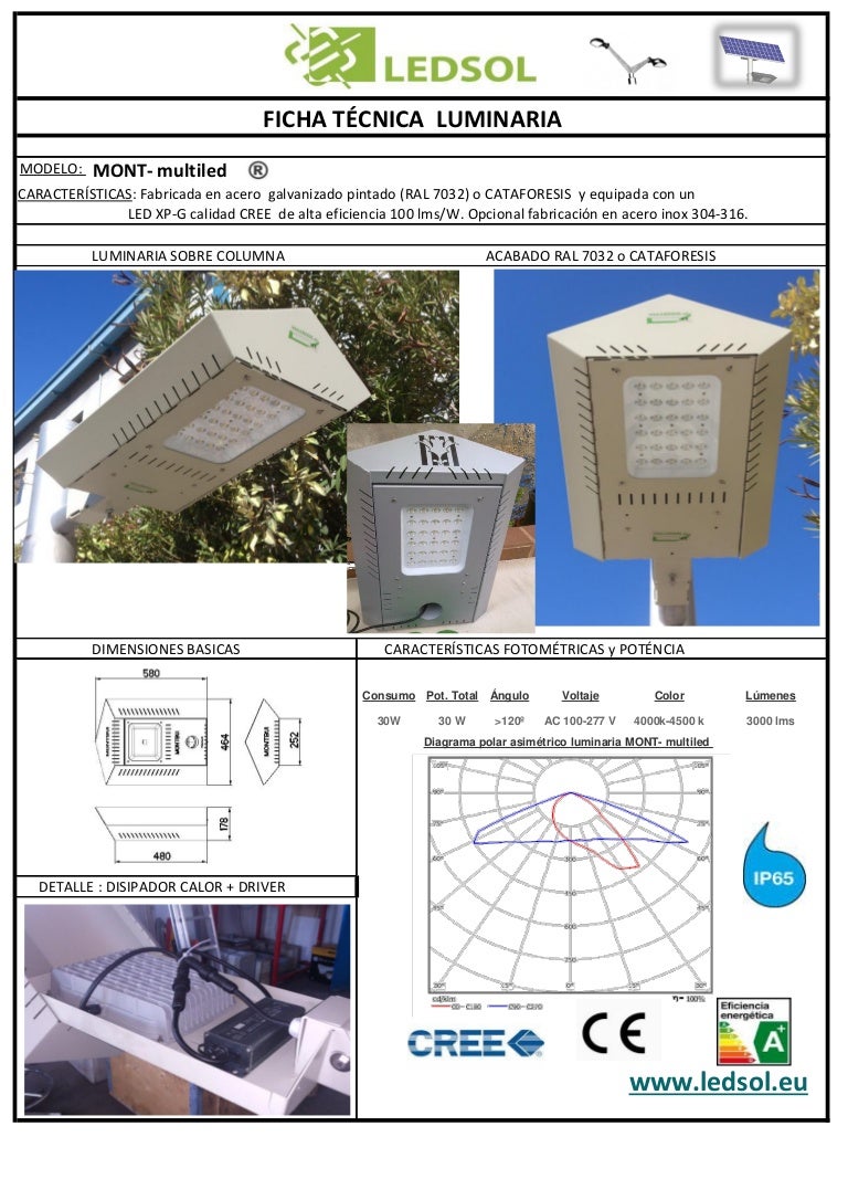 Ficha técnica luminaria MONTBUI