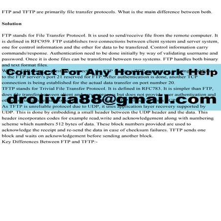 FTP and TFTP are primarily file transfer protocols. What is the main.pdf