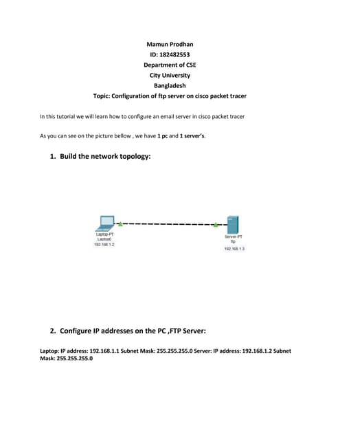 Configuration of mail server on cisco packet trace | PDF