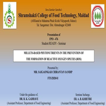 FTS-2020-41 Seminar: Millets based phytonutrients for the prevention of formation of ROS