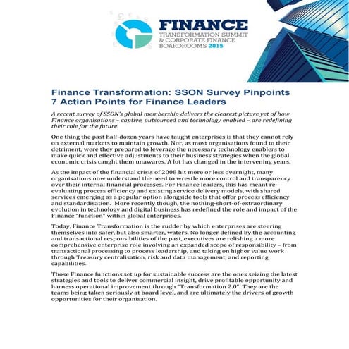 Finance Transformation Survey Highlights