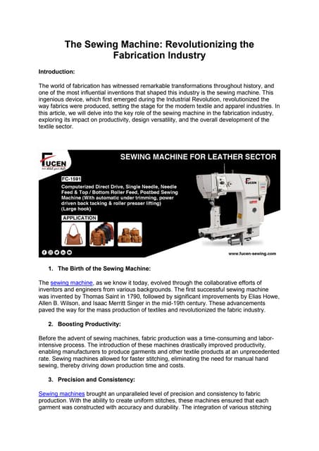 Latest Sewing Machine Innovations and Technologies | PDF