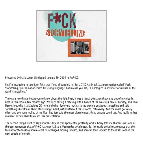 F*ck storytelling (notes)