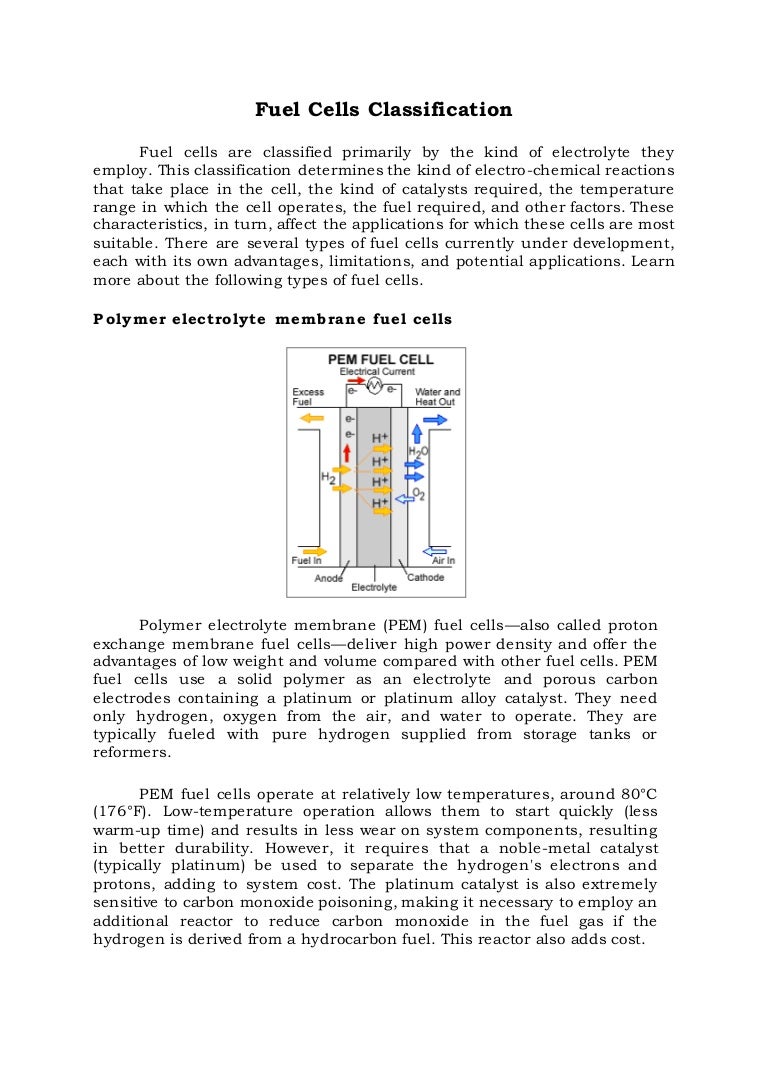 Fuel cells classification