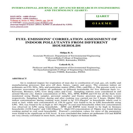 Fuel emissions correlation assessment of indoor pollutants from different hou...