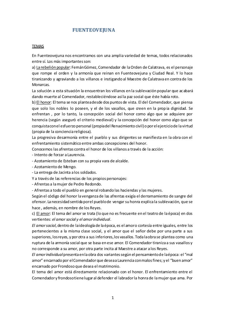 Fuenteovejuna Resumen De Estudio De La Epoca