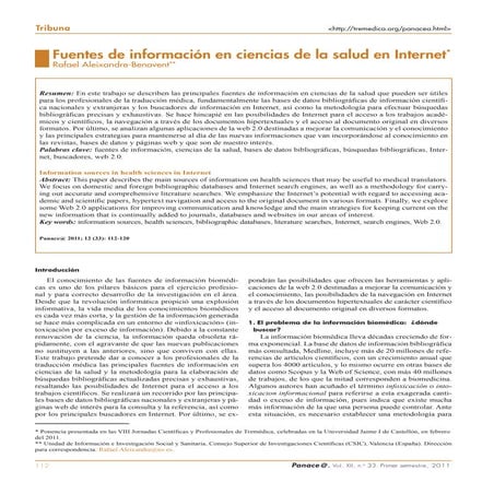 Fuentes de informacion en ciencias de la salud en internet