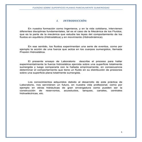 Fuerzas sobre superficies planas parcialmente sumergidas