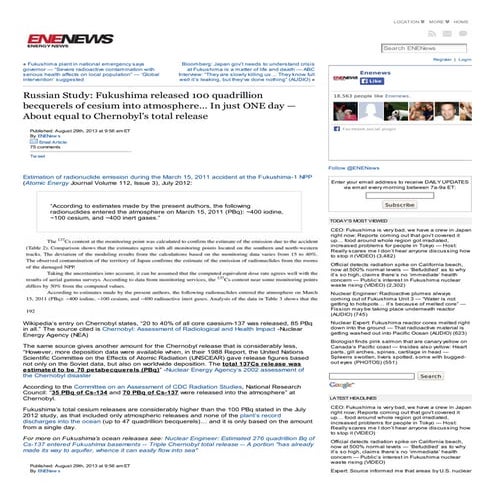 Fukushima released 100 quadrillion Becquerels of Deadly Cesium into Atmospher...