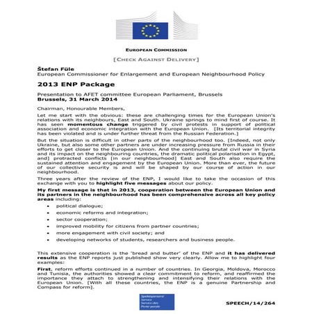 5 mesaje ale Comisarului European Fule , privind Politica Europeană de Vecină...