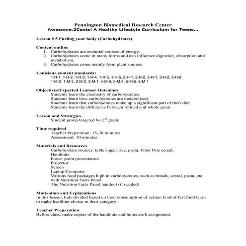 Fueling your body lesson plan unit 5