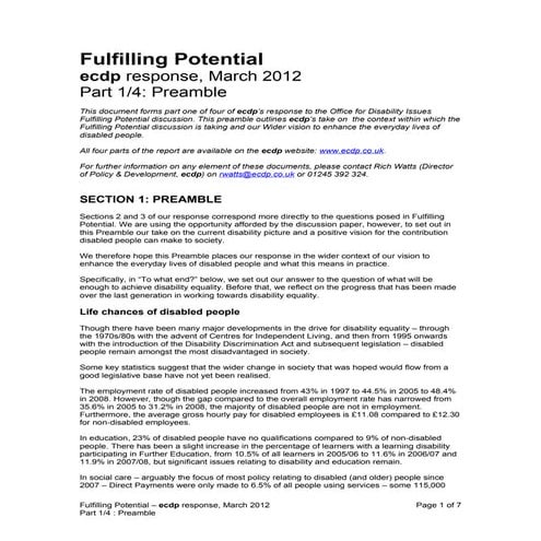 Fulfilling potential ecdp response (march 2012)  - 1. preamble final