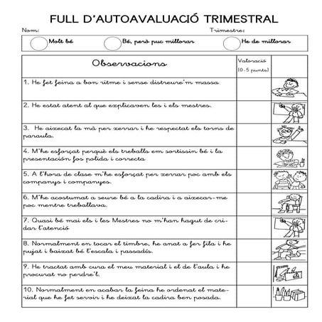 Full d'autoavaluació trimestral