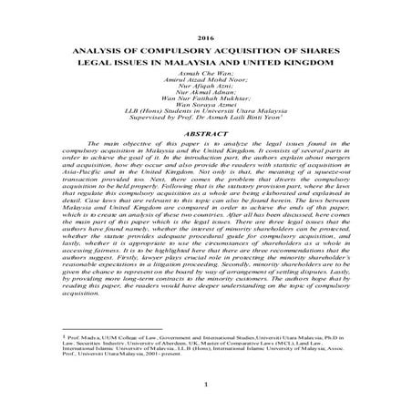 ANALYSIS OF COMPULSORY ACQUISITION OF SHARES LEGAL ISSUES IN MALAYSIA AND UNITED KINGDOM