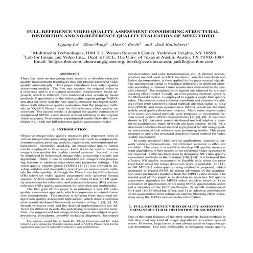 Full reference video quality assessment