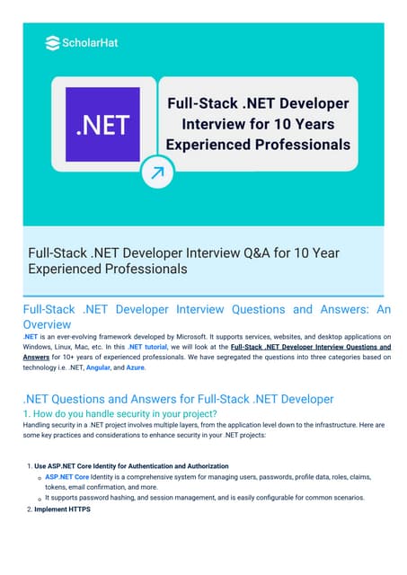 Full-Stack .NET Developer Interview Questions PDF By ScholarHat