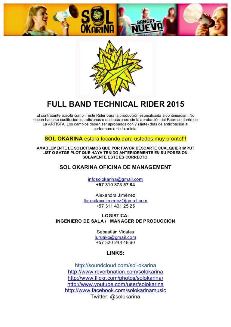 Full band technical rider 2015 ago