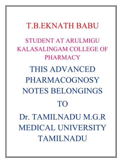 Advanced Pharmacognosy Notes 
