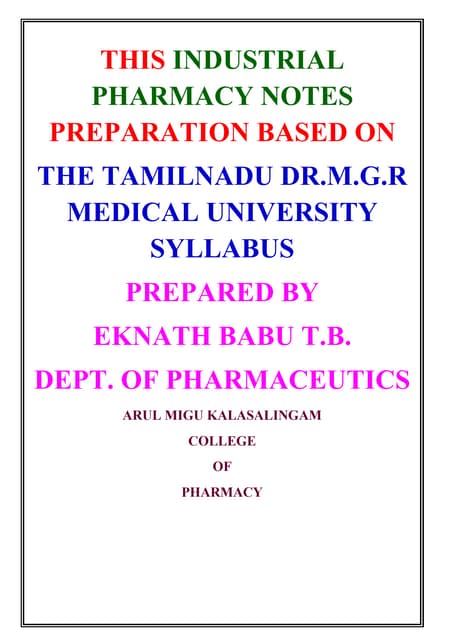 Industrial Pharmacy Notes for M.Pharmacy