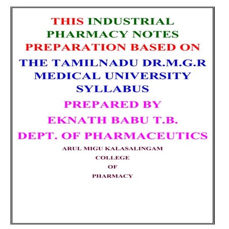 Industrial Pharmacy Notes for M.Pharmacy