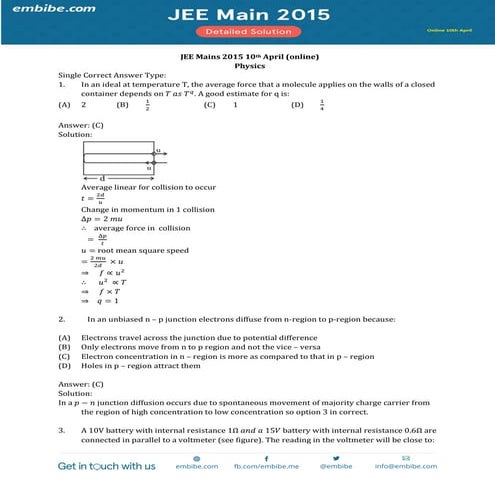 Full jee mains 2015 online paper 10th april final