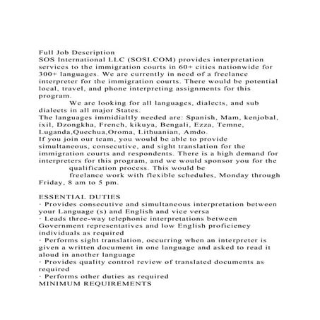 Full Job DescriptionSOS International LLC (SOSI.COM) provides .docx