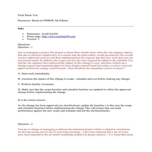 150 PMP Questions | PDF