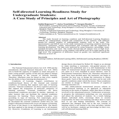 Self-directed Learning Readiness Study for Undergraduate Students: A Case Stu...