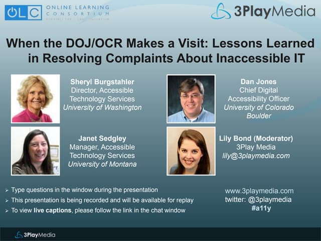 When the DOJ/OCR Makes a Visit: Lessons Learned in Resolving Complaints About...
