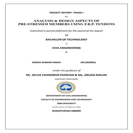 ANALYSIS & DESIGN ASPECTS OF PRE-STRESSED MEMBERS USING F.R.P. TENDONS