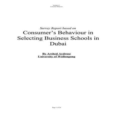 Consumer’s Behaviour in Selecting Business Schools in Dubai 