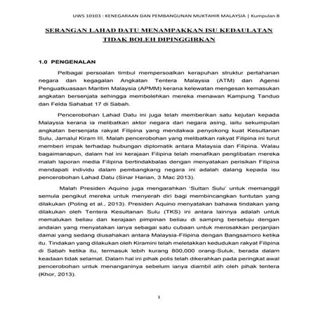 LAPORAN BERKUMPULAN: SERANGAN LAHAD DATU MENAMPAKKAN KEDAULATAN TIDAK BOLEH D...