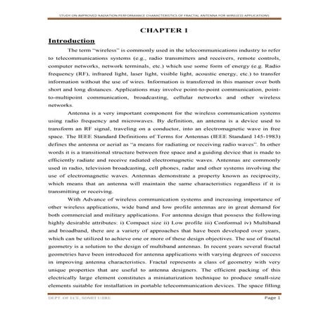 STUDY ON IMPROVED RADIATION PERFORMANCE CHARACTERISTICS OF FRACTAL ANTENNA FO...