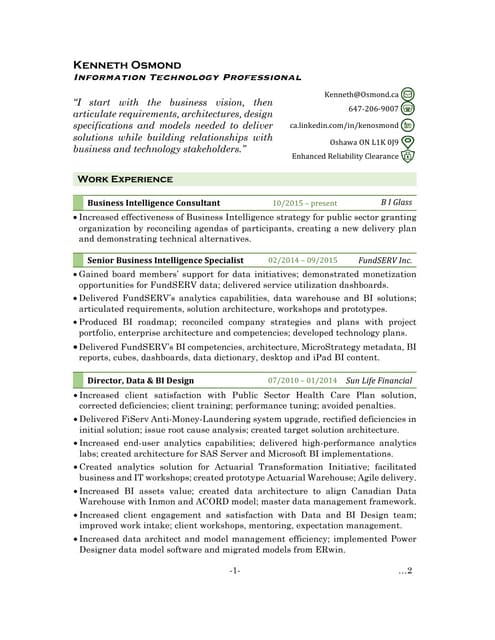 Full Resume of Kenneth Osmond